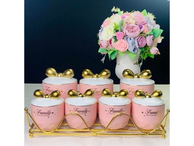 Набор 7 банок для сыпучих на подставке Family Lenardi розовый