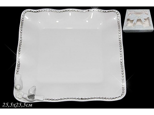 Квадратное блюдо 25,5см Lenardi Голубь и голубка