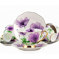 Чайный набор Maora Lenardi на 6 персон 12 предметов фиолетовый цветок