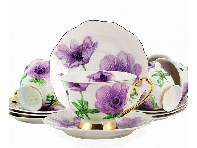 Чайный набор Maora Lenardi на 6 персон 12 предметов фиолетовый цветок