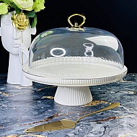 Тортовница 28 см Эллада Lenardi на ножке с крышкой и лопаткой белая