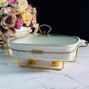 Мармит прямоугольный сервировочный 28 см с крышкой на подставке Marble Lenardi