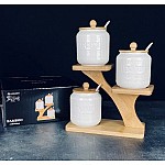Набор из 3 банок 340 мл для специй с ложкамим на подставке Bamboo Lenardi