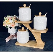 Набор из 3 банок 340 мл для специй с ложкамим на подставке Bamboo Lenardi