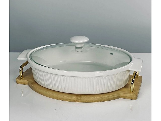 Овальное блюдо для запекания 37 см с крышкой на подставке Antik Lenardi