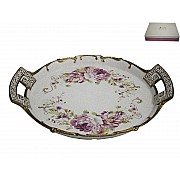 Круглое блюдо с ручками Мраморная Lenardi 38 см