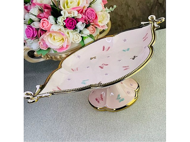 Фруктовница Lenardi Бабочки розовые 41 см на ножке