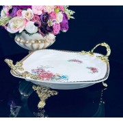 Блюдо круглое 34 см Астория Lenardi на ножках с ручками