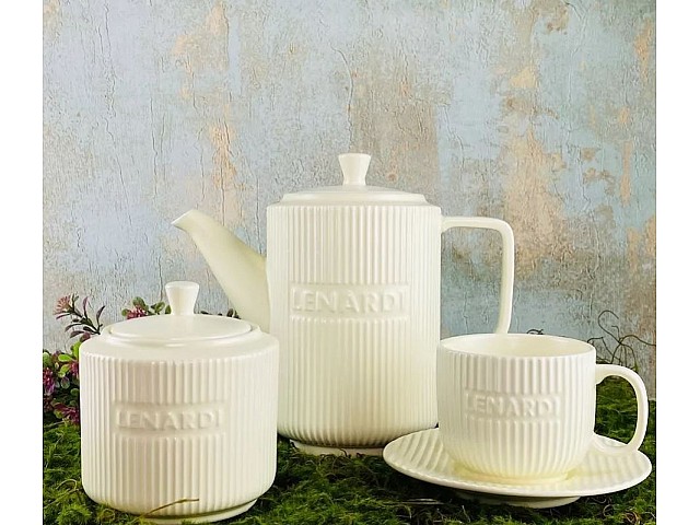 Чайный сервиз Stripe Lenardi на 6 персон 14 предметов бежевый