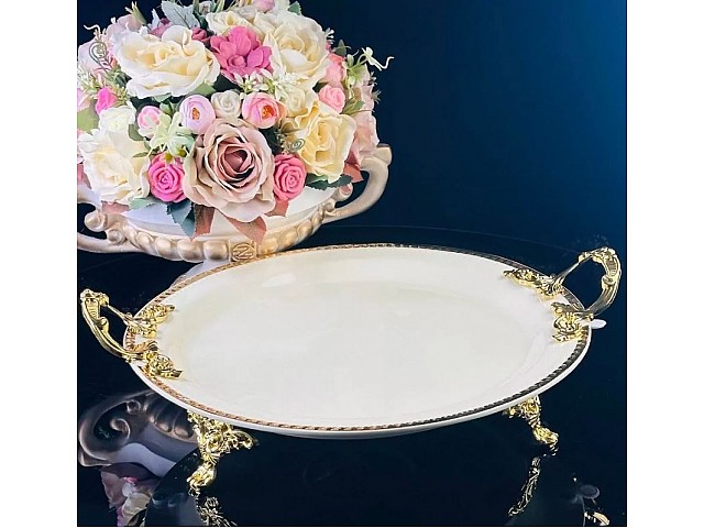 Блюдо 35 см Atlantis Cream Lenardi на ножках с ручками