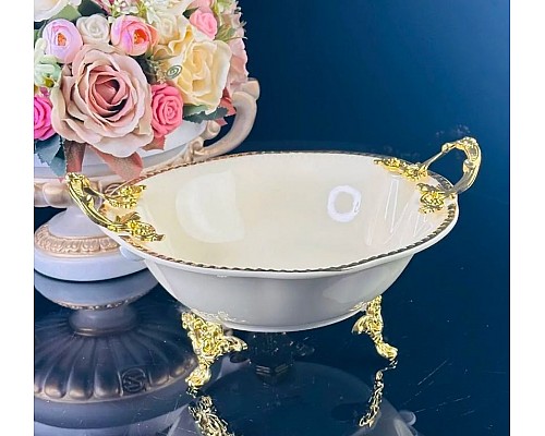 Глубокое блюдо 25 см Atlantis Cream Lenardi на ножках с ручками