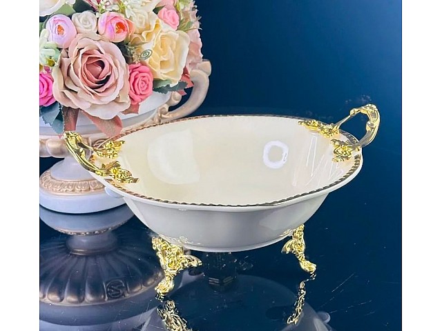 Глубокое блюдо 25 см Atlantis Cream Lenardi на ножках с ручками