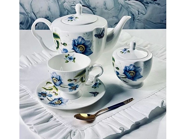 Чайный сервиз Flowers Lenardi синий цветок на 6 персон 14 предметов