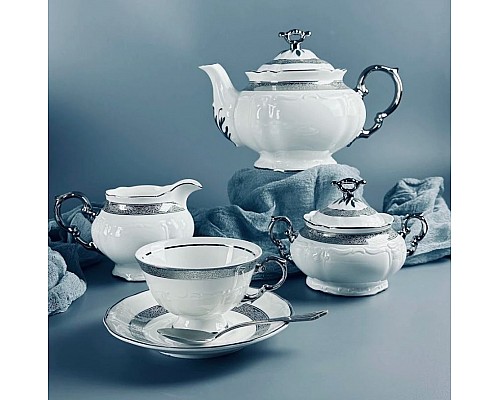Чайный сервиз 15 предметов Серебрянный орнамент Lenardi