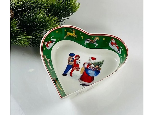 Глубокое блюдо в форме сердца зеленое Новогодний Lenardi
