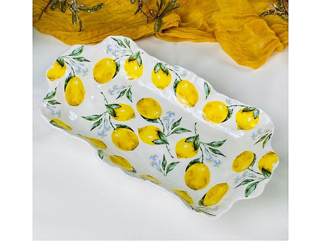 Прямоугольное глубокое блюдо 34 см Лимоны Lenardi