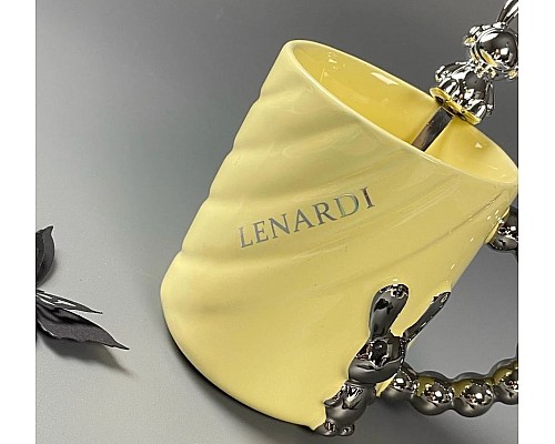 Кружка 430 мл с ложкой Мишки Lenardi желтая