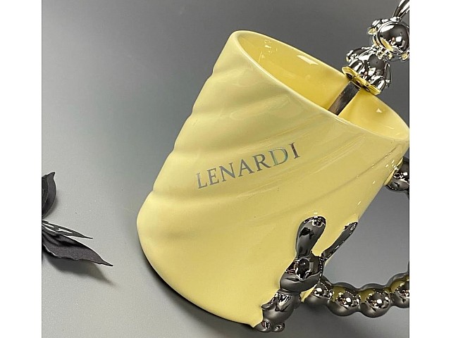 Кружка 430 мл с ложкой Мишки Lenardi желтая
