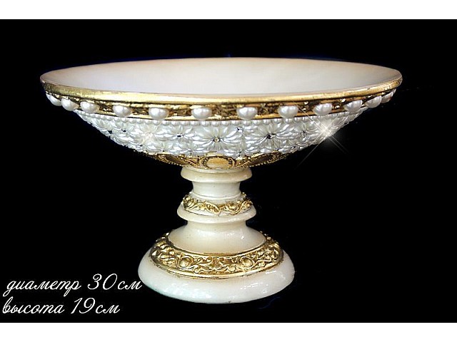 Фруктовница на ножке 30 см Lenardi Жемчуг в стразах