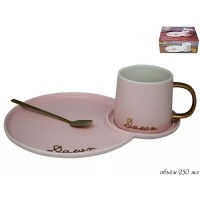 Чайная пара Dawn Lenardi розовая 250 мл с ложкой