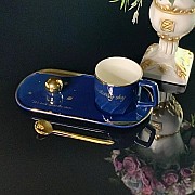 Чашка с блюдцем и ложкой Lenardi Sky синий