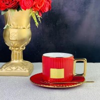 Чашка с блюцем и ложкой Lenardi Линии красный 250 мл