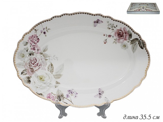 Овальное блюдо 35 см Пионы Lenardi