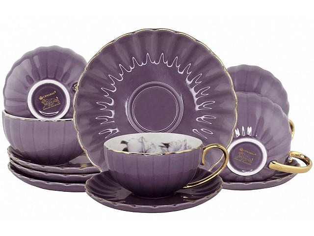 Чайный набор Ракушка Lenardi на 6 персон 12 предметов фиолетовый