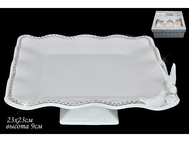 Квадратное блюдо 23см Lenardi Голубь и голубка