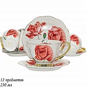 Чайный набор Maora Lenardi на 6 персон 12 предметов красный цветок
