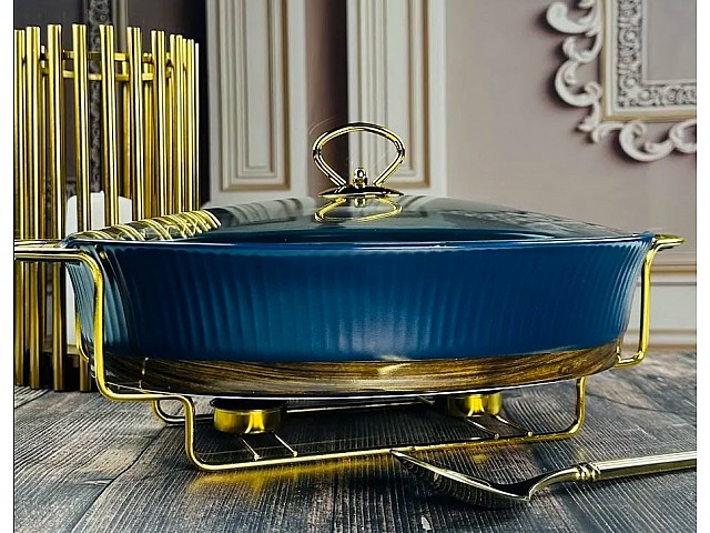 Мармит овальный сервировочный 38 см с крышкой на подставке Wood Lenardi синий Мармит овальный сервировочный 38 см с крышкой на подставке Wood Lenardi синий