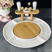Сервировочная доска/блюдо 29 см для сыра с приборами 10 предметов Bamboo Lenardi