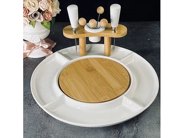 Сервировочная доска/блюдо 29 см для сыра с приборами 10 предметов Bamboo Lenardi