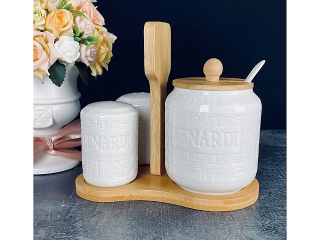 Набор для специй с сахарницей 340 мл на подставке Bamboo Lenardi