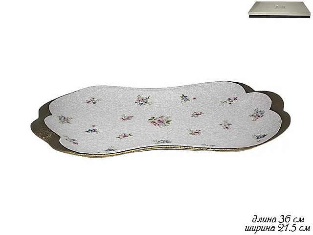 Блюдо прямоугольное Анемон мраморный Lenardi 36 см