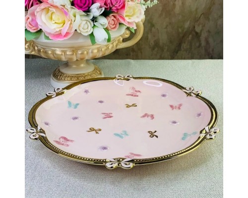 Круглое блюдо Lenardi Бабочки розовые 30,5 см