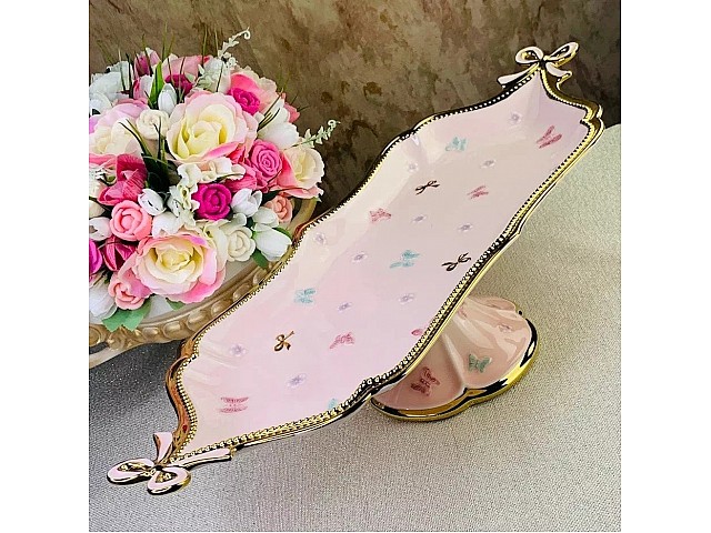 Фруктовница Lenardi Бабочки розовые 56 см на ножке