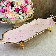 Блюдо Lenardi Бабочки розовые 56 см на ножках
