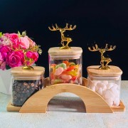 Набор из 3 банок 400 мл для сыпучих продуктов на подставке Lenardi Bamboo