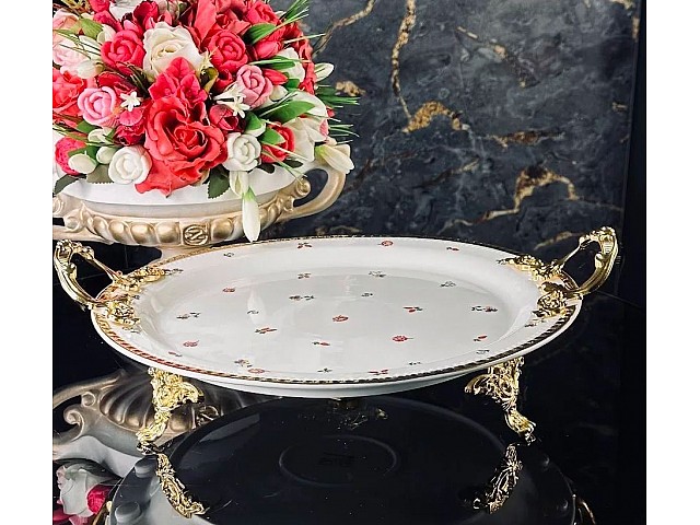 Блюдо круглое 36 см Годжи Lenardi на ножках с ручками