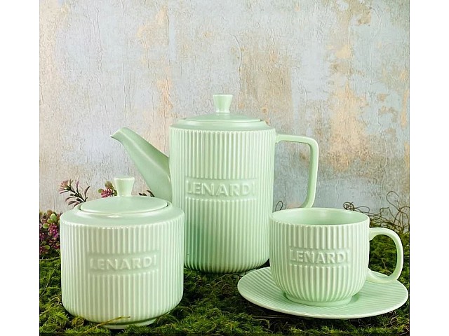 Чайный сервиз Stripe Lenardi на 6 персон 14 предметов зеленый