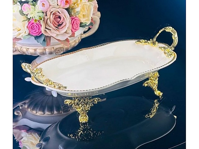 Блюдо 36 см Atlantis Cream Lenardi на ножках с ручками