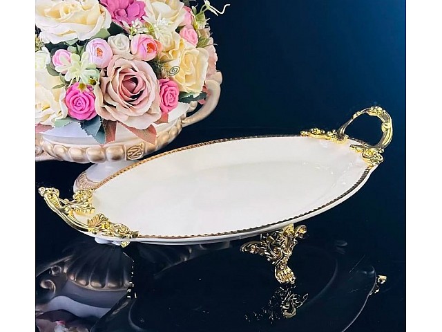 Блюдо 41см Atlantis Cream Lenardi на ножках с ручками