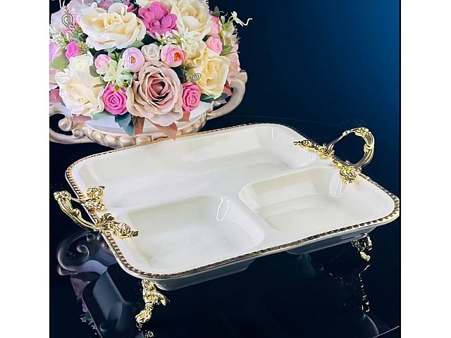 Менажница 33 см Atlantis Cream Lenardi на ножках с ручками