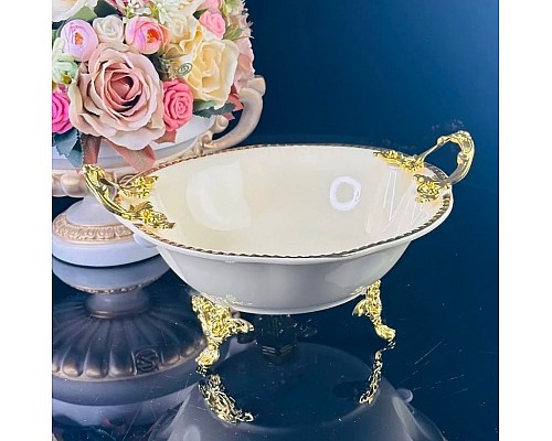 Глубокое блюдо 30,5 см Atlantis Cream Lenardi на ножках с ручками Глубокое блюдо 30,5 см Atlantis Cream Lenardi на ножках с ручками