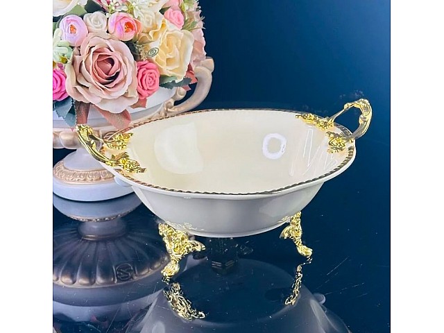 Глубокое блюдо 30,5 см Atlantis Cream Lenardi на ножках с ручками