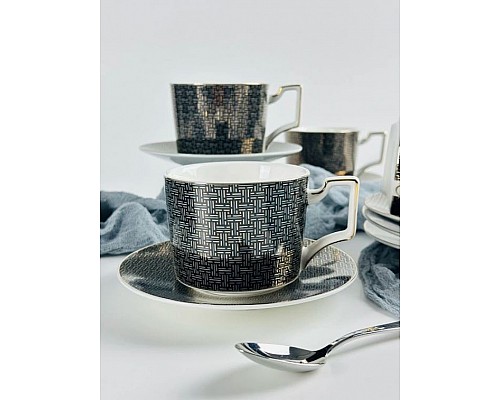 Чайный набор на 6 персон 12 предметов 280 мл Black net Lenardi черный