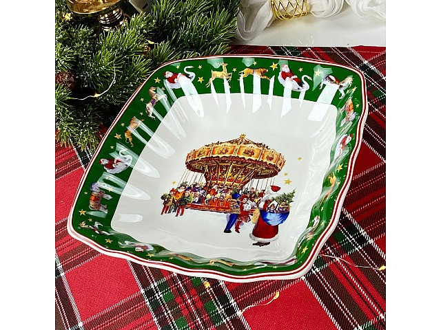 Квадратный салатник 23 см Новогодний Lenardi