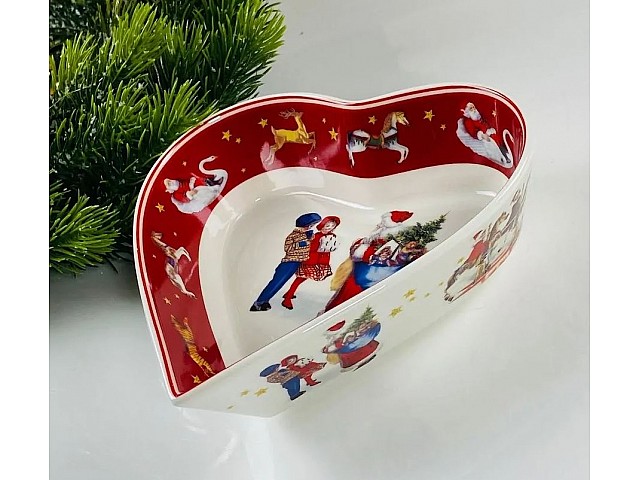 Глубокое блюдо в форме сердца красное Новогодний Lenardi