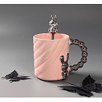 Кружка 430 мл с ложкой Мишки Lenardi розовая